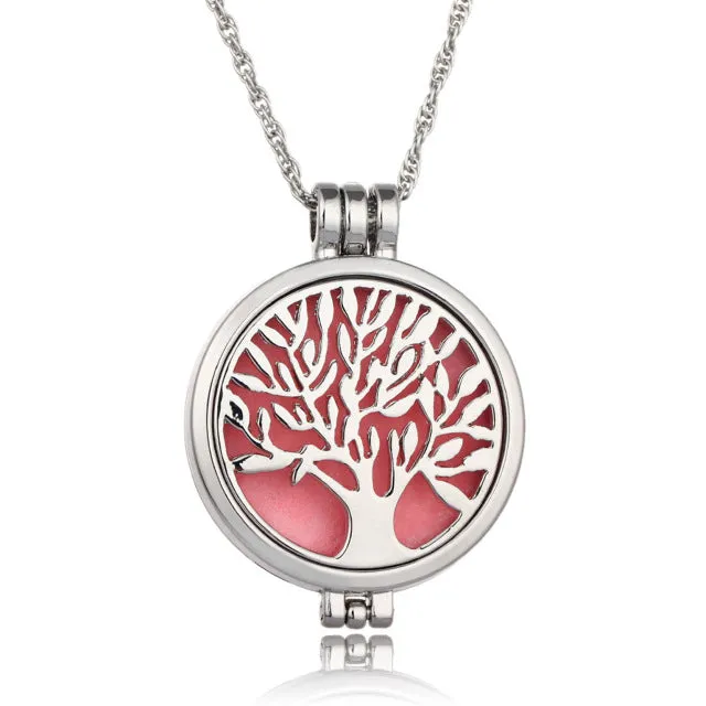 2017 Aromatherapy Necklace Silver Color with Tree of Life Pattern Locket Pendant Oils Essential Diffuser Necklace & 7 Felt Pads