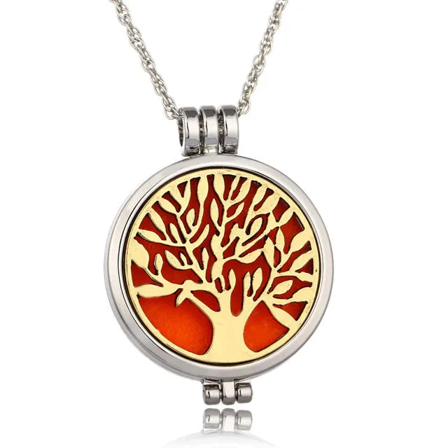 2017 Aromatherapy Necklace Silver Color with Tree of Life Pattern Locket Pendant Oils Essential Diffuser Necklace & 7 Felt Pads