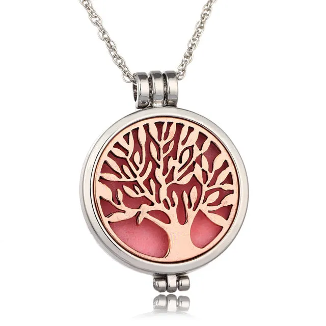 2017 Aromatherapy Necklace Silver Color with Tree of Life Pattern Locket Pendant Oils Essential Diffuser Necklace & 7 Felt Pads
