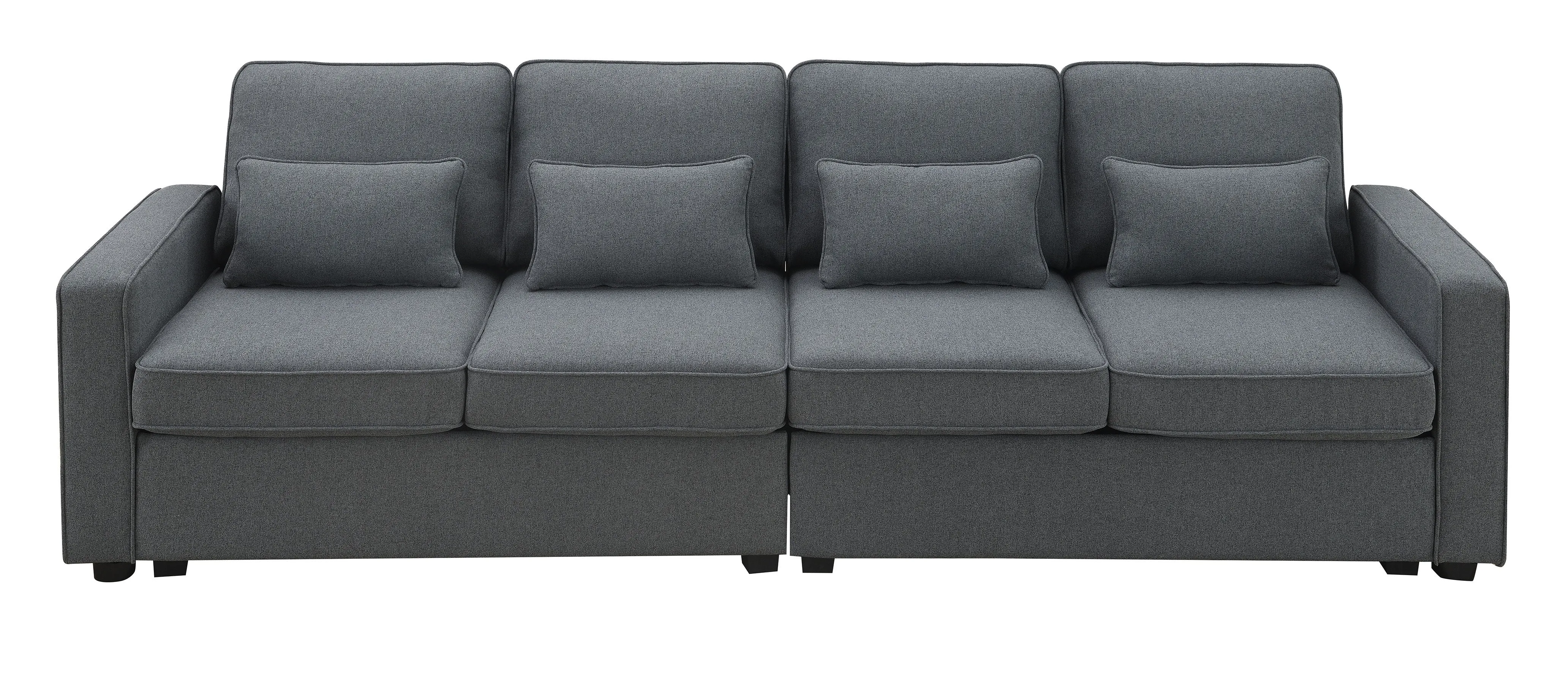 4 Seater Modern Linen Sofa With Armrest Pockets And 4 Pillows, Minimalist Style Couch For Living Room by Couch.com