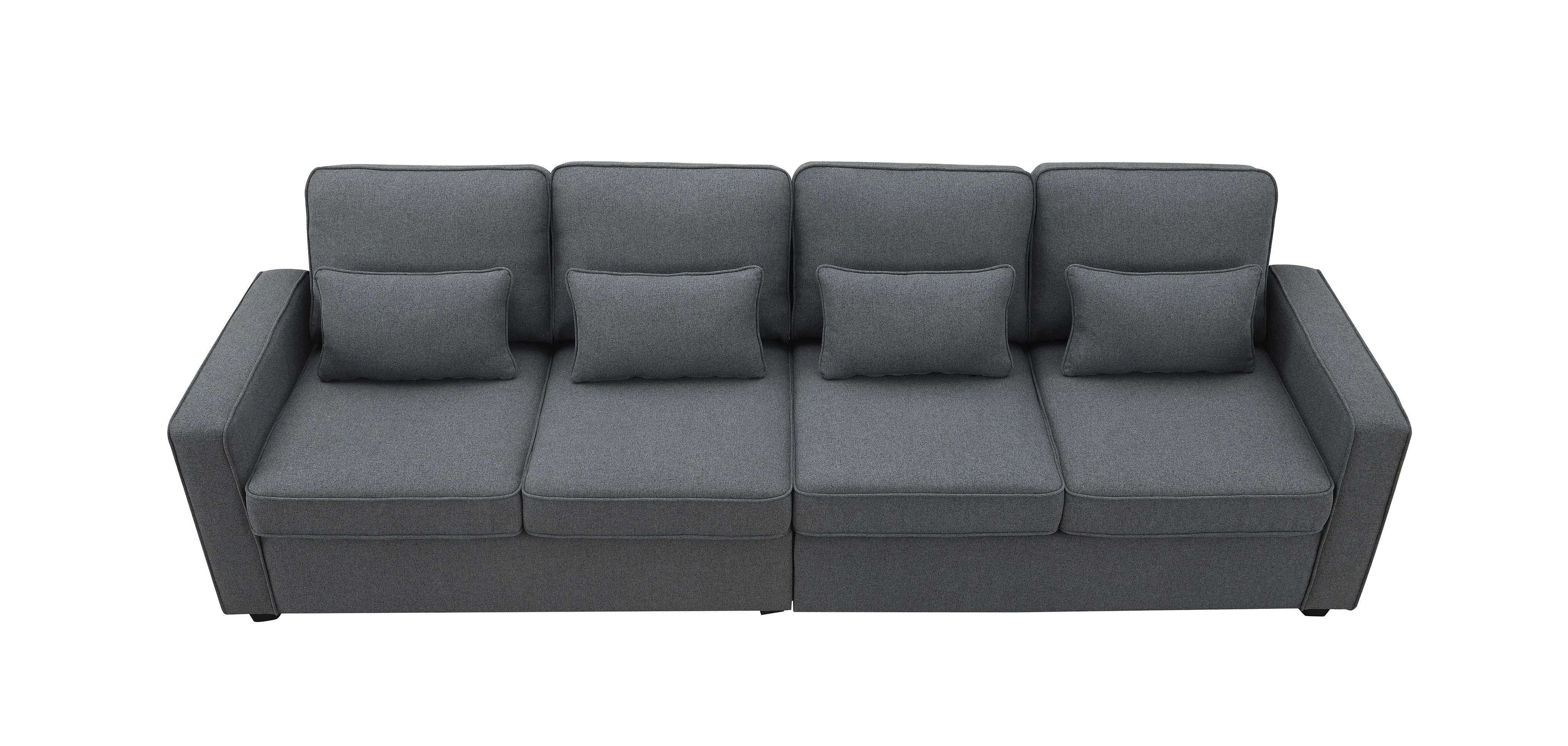 4 Seater Modern Linen Sofa With Armrest Pockets And 4 Pillows, Minimalist Style Couch For Living Room by Couch.com