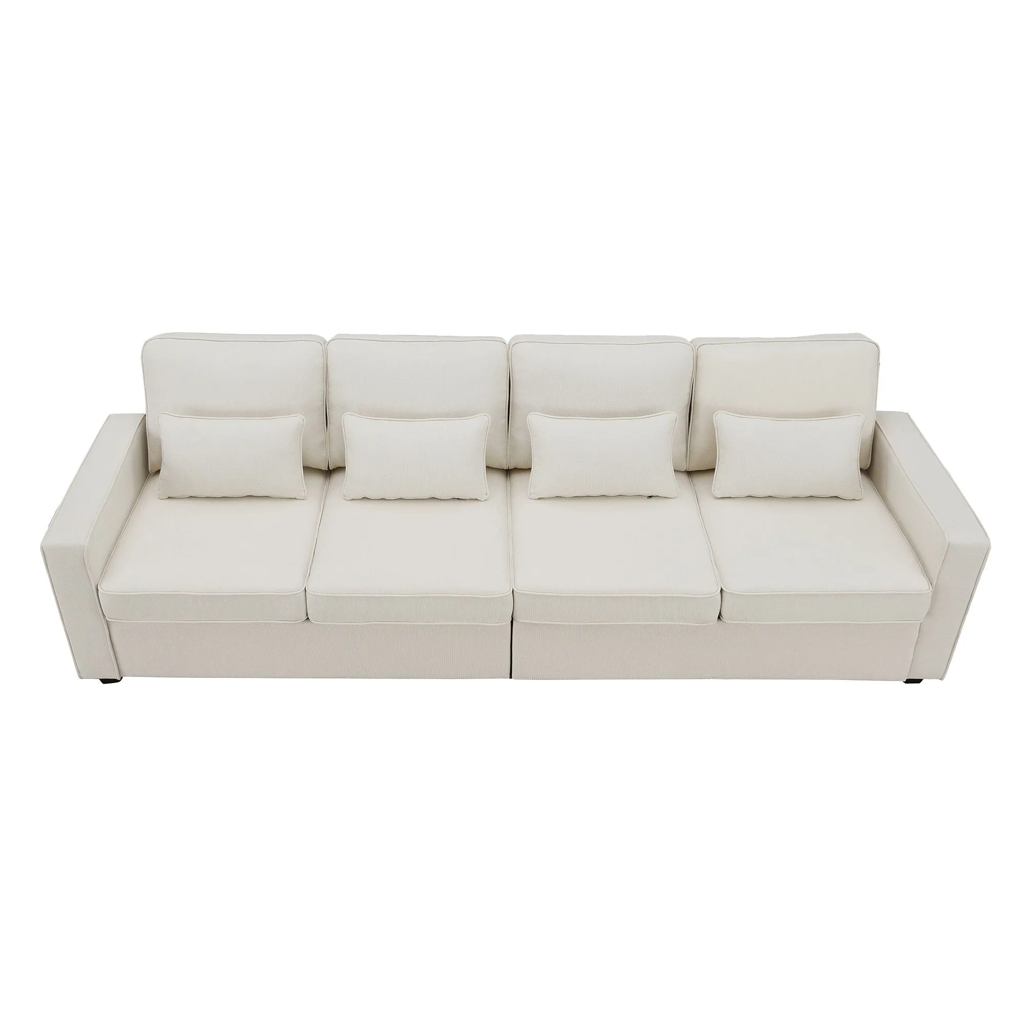 4 Seater Modern Linen Sofa With Armrest Pockets And 4 Pillows, Minimalist Style Couch For Living Room by Couch.com