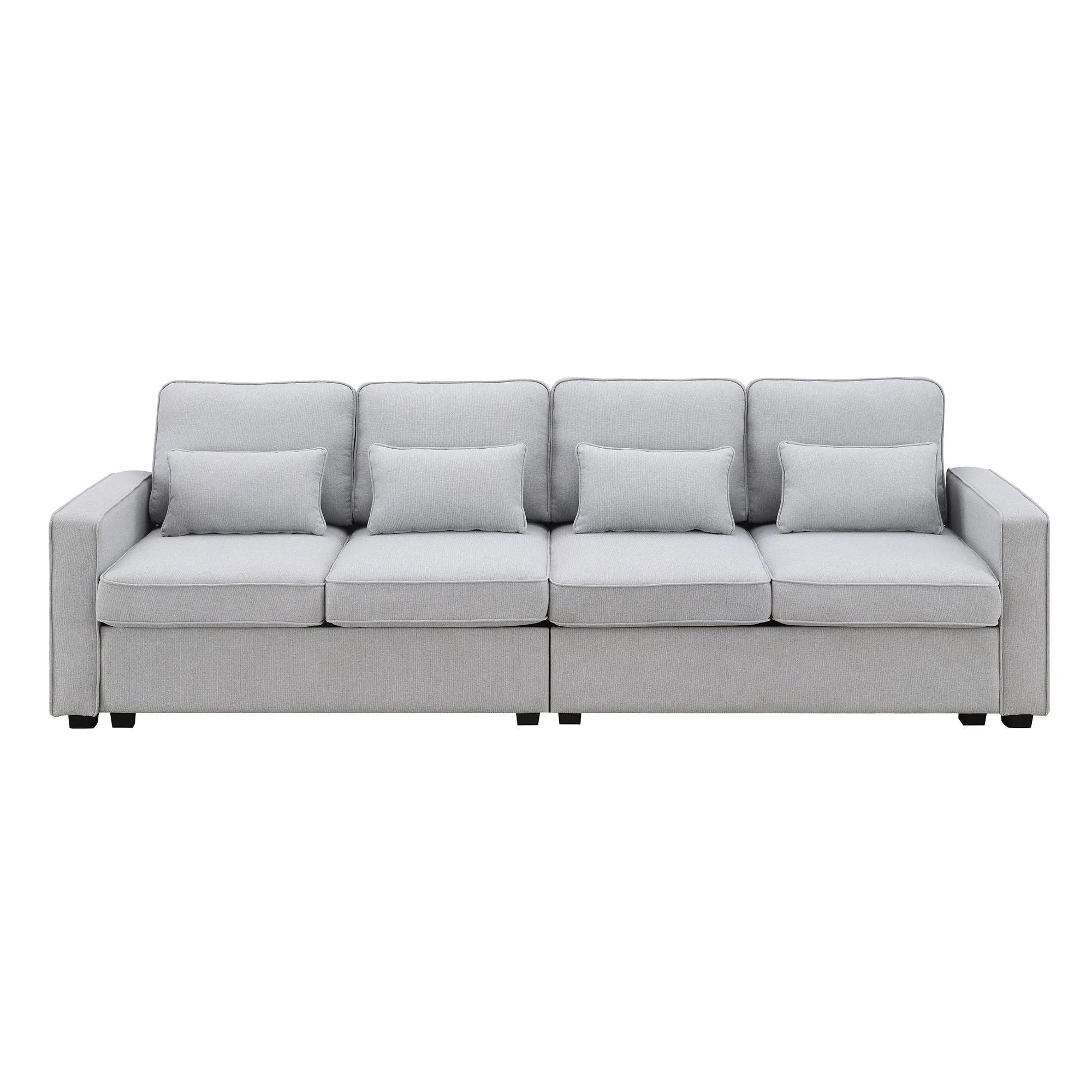 4 Seater Modern Linen Sofa With Armrest Pockets And 4 Pillows, Minimalist Style Couch For Living Room by Couch.com