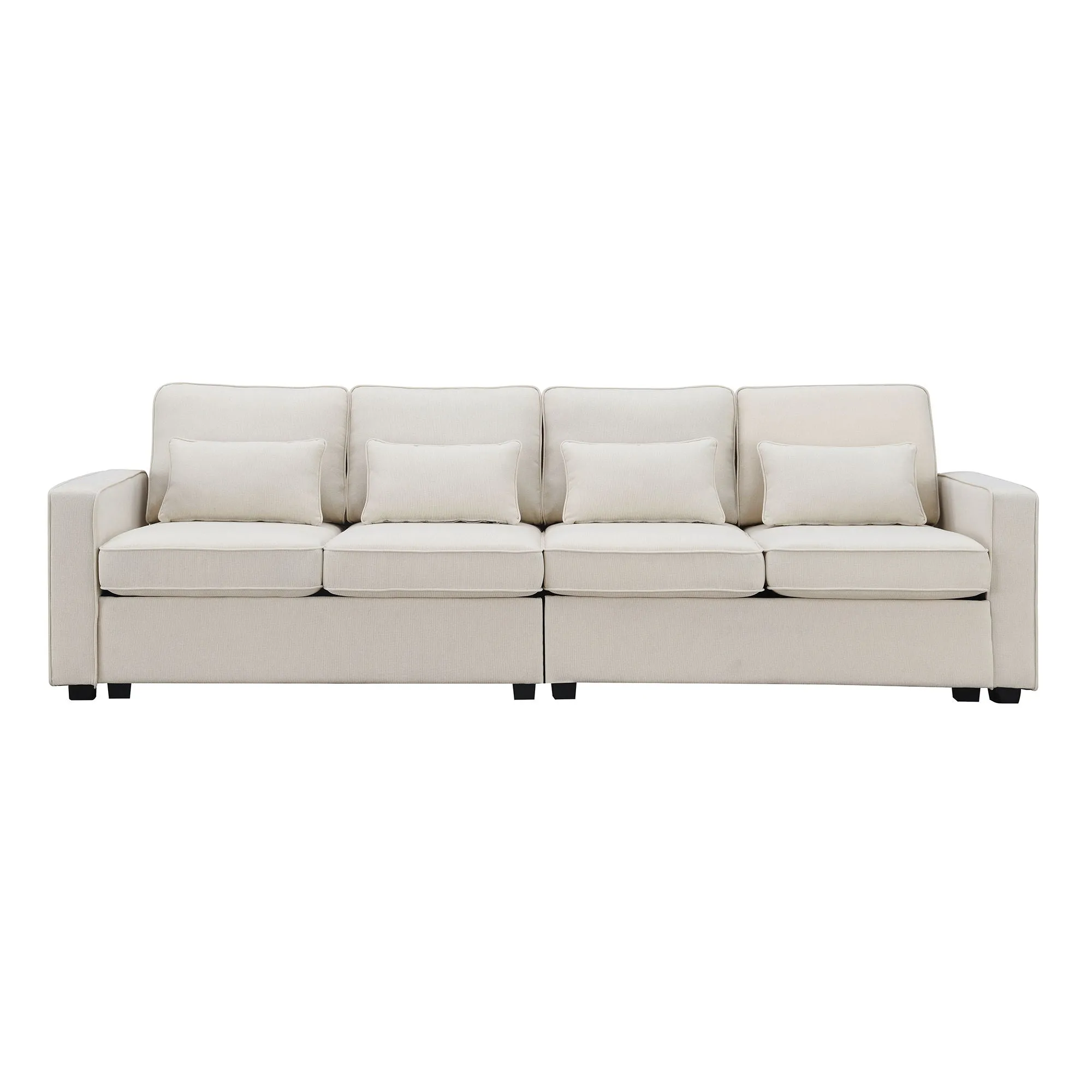 4 Seater Modern Linen Sofa With Armrest Pockets And 4 Pillows, Minimalist Style Couch For Living Room by Couch.com
