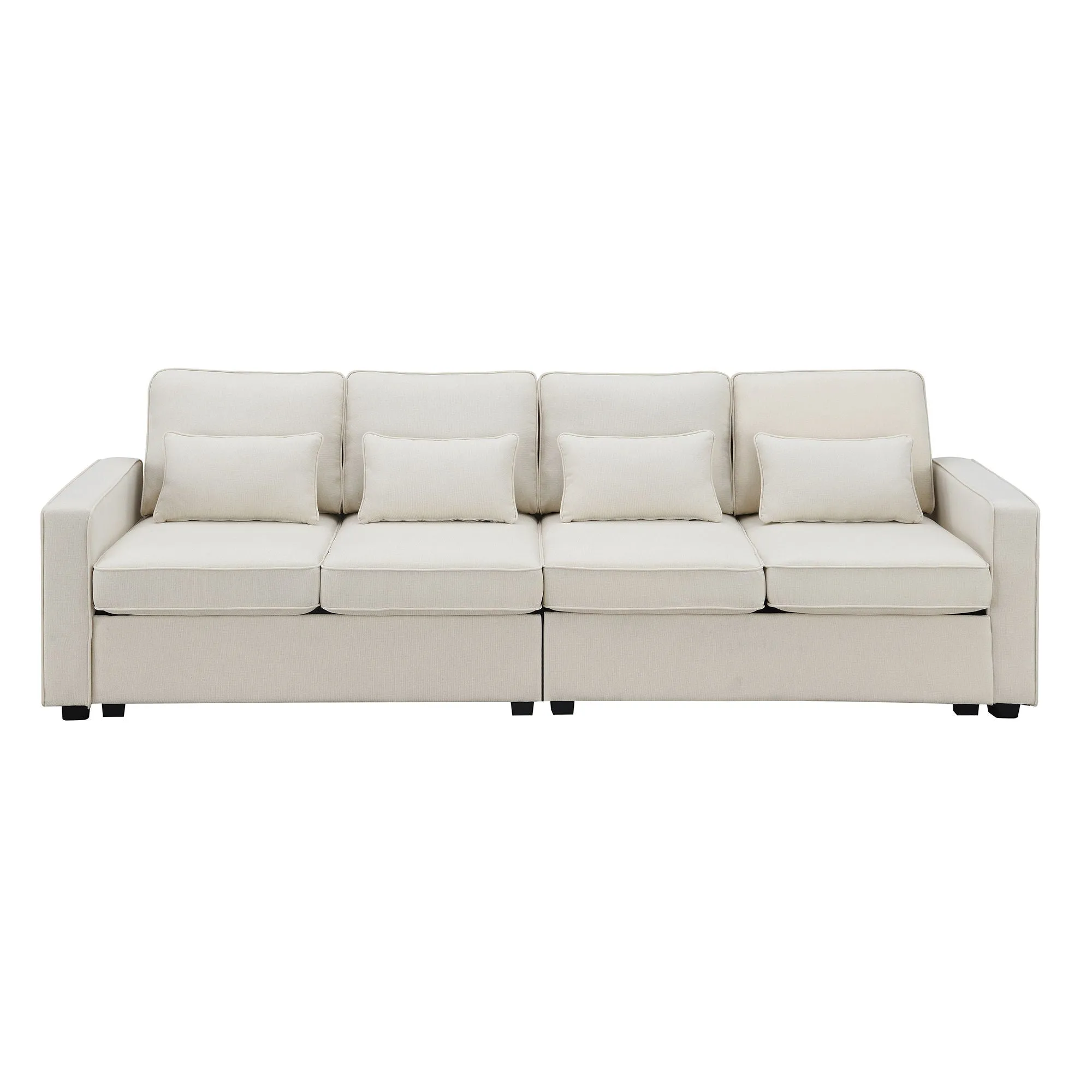 4 Seater Modern Linen Sofa With Armrest Pockets And 4 Pillows, Minimalist Style Couch For Living Room by Couch.com