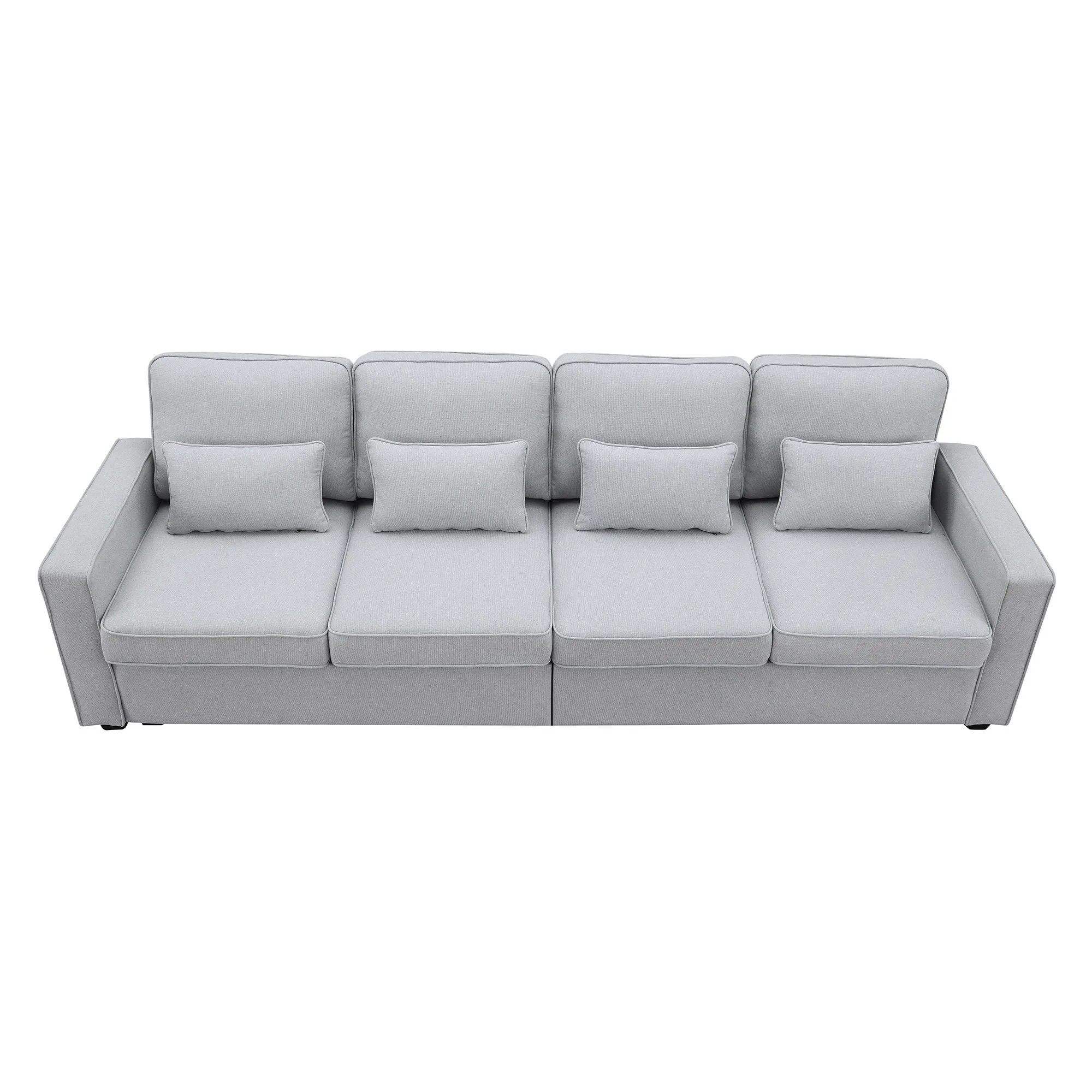 4 Seater Modern Linen Sofa With Armrest Pockets And 4 Pillows, Minimalist Style Couch For Living Room by Couch.com