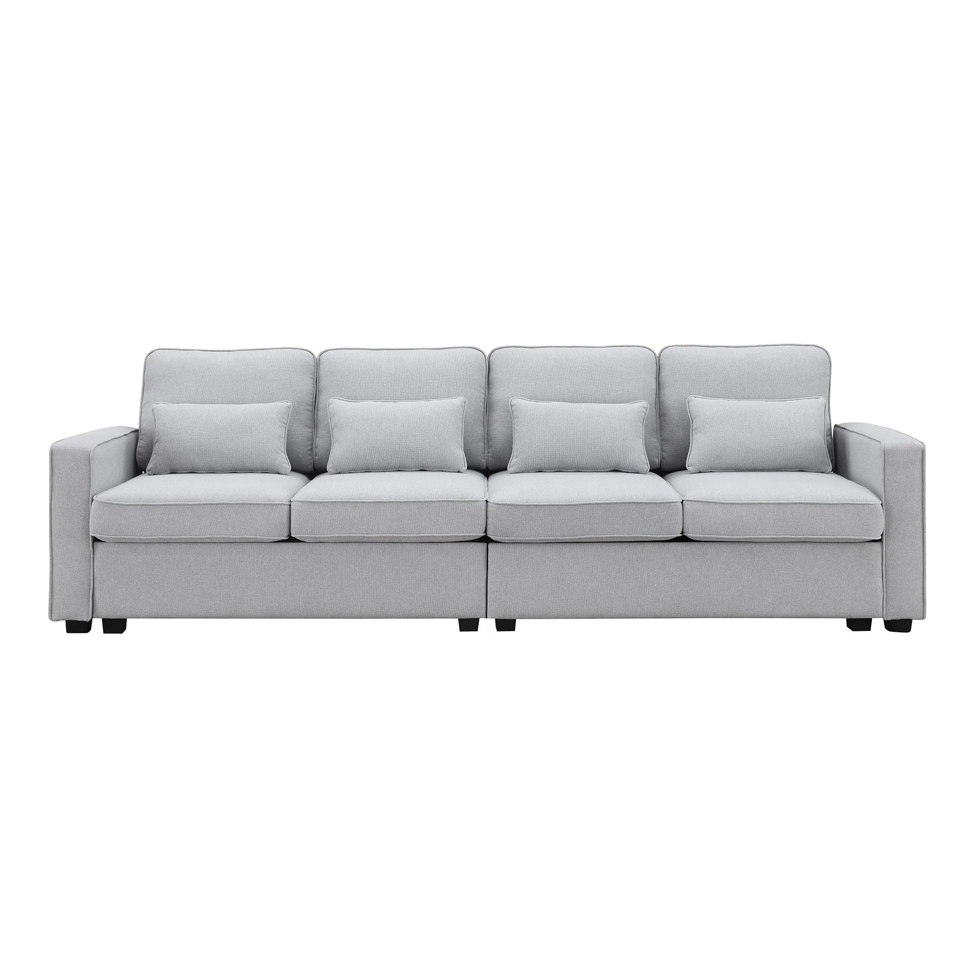 4 Seater Modern Linen Sofa With Armrest Pockets And 4 Pillows, Minimalist Style Couch For Living Room by Couch.com