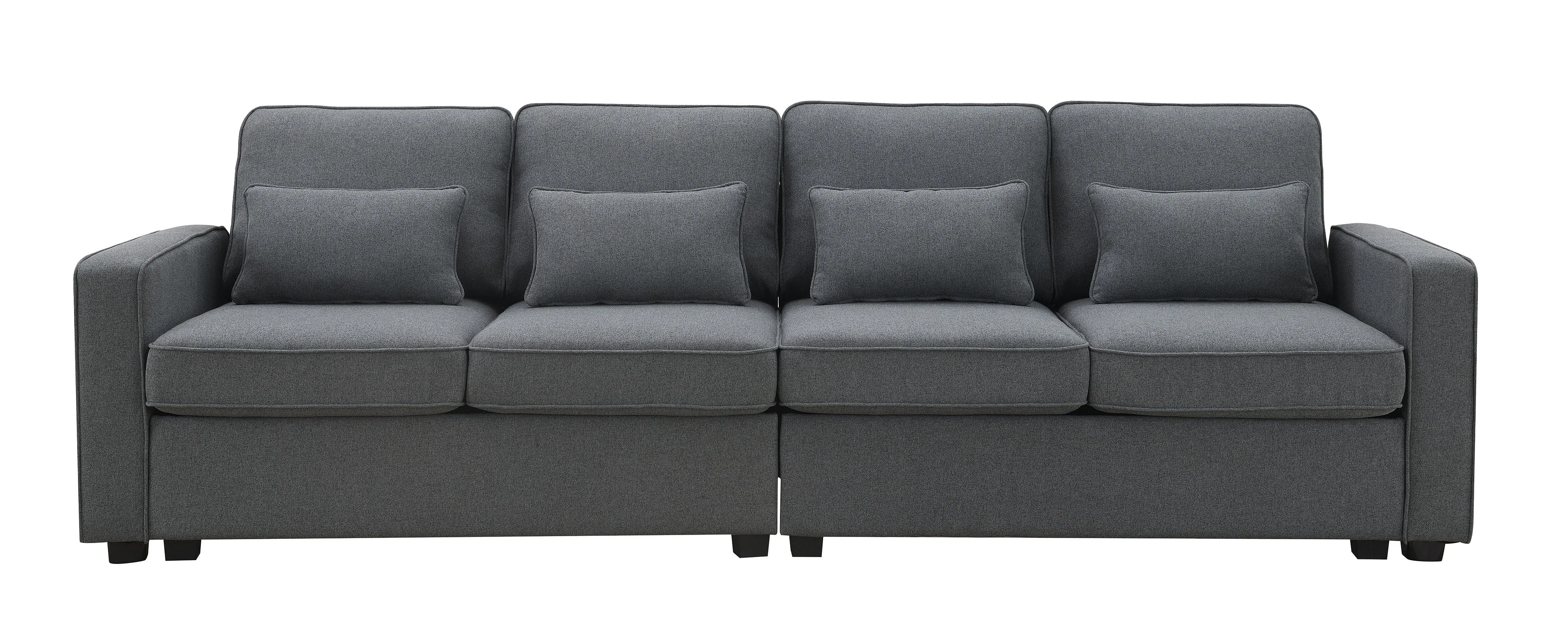 4 Seater Modern Linen Sofa With Armrest Pockets And 4 Pillows, Minimalist Style Couch For Living Room by Couch.com