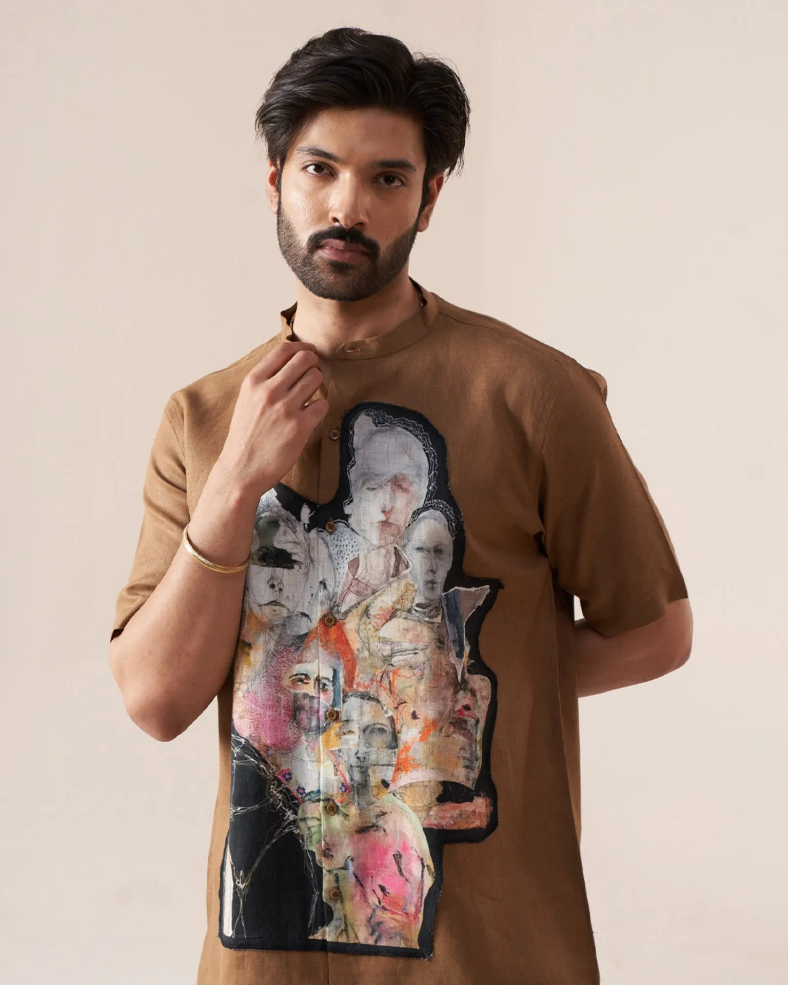 Abstract Collage Pure Linen Designer Shirt