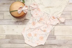 Anisa- Newborn or Sitter Flutter Romper; Newborn Romper; Sitter Romper; Peach Pop Floral; MADE TO ORDER