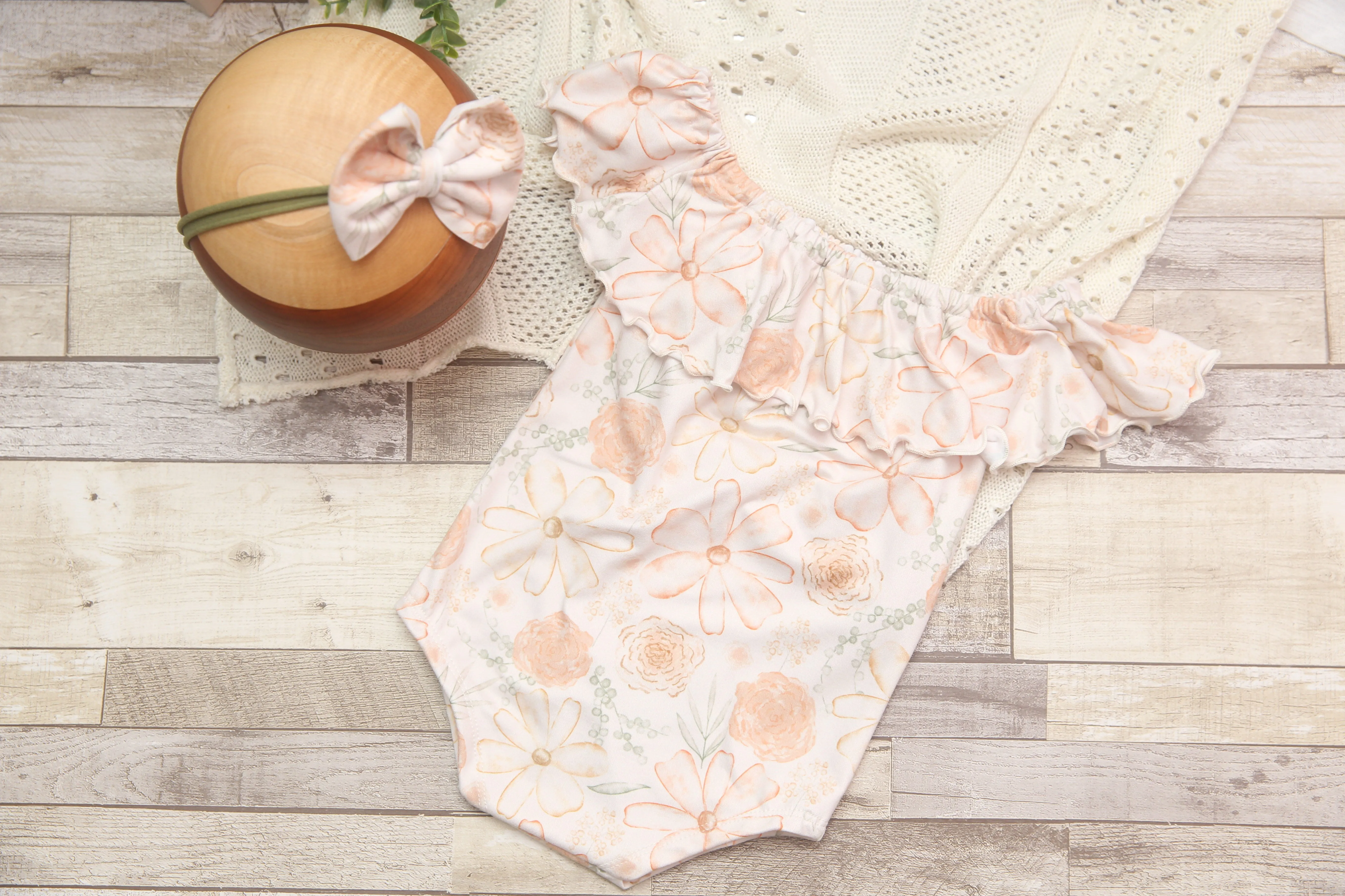 Anisa- Newborn or Sitter Flutter Romper; Newborn Romper; Sitter Romper; Peach Pop Floral; MADE TO ORDER