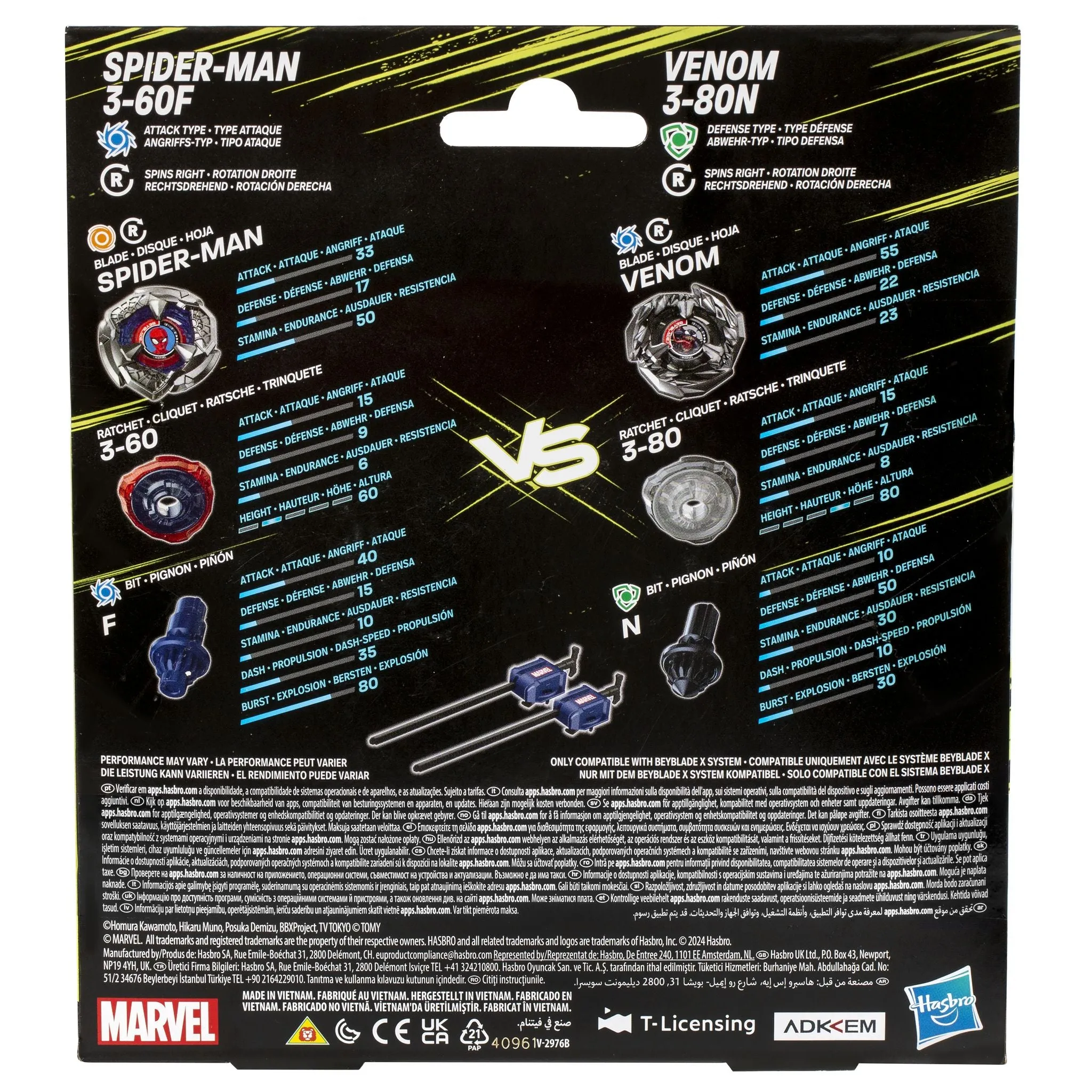 Beyblade X Marvel Collab Spider-Man 3-60F vs. Venom 3-80N
