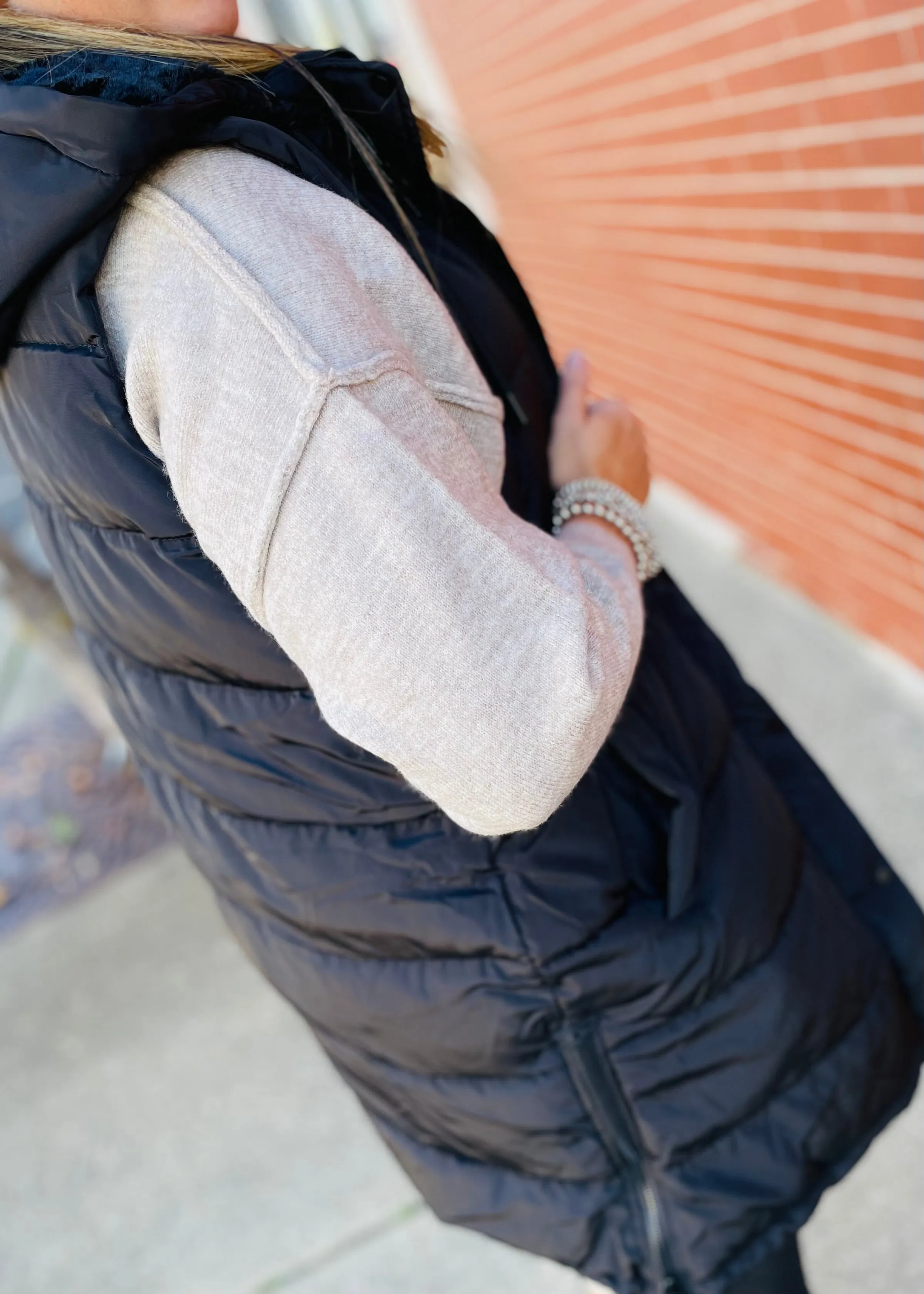 Black - Long Puffer Vest