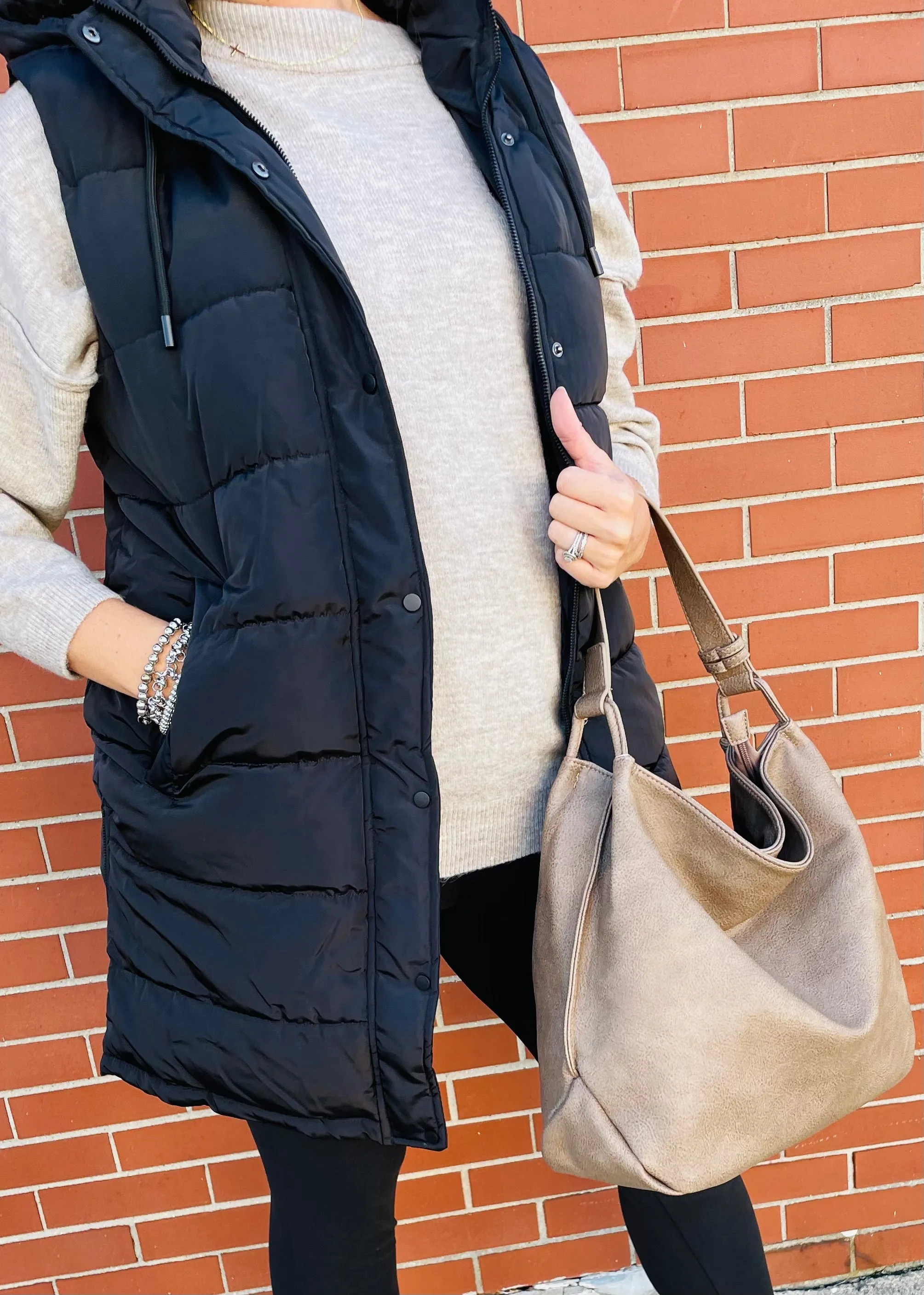 Black - Long Puffer Vest