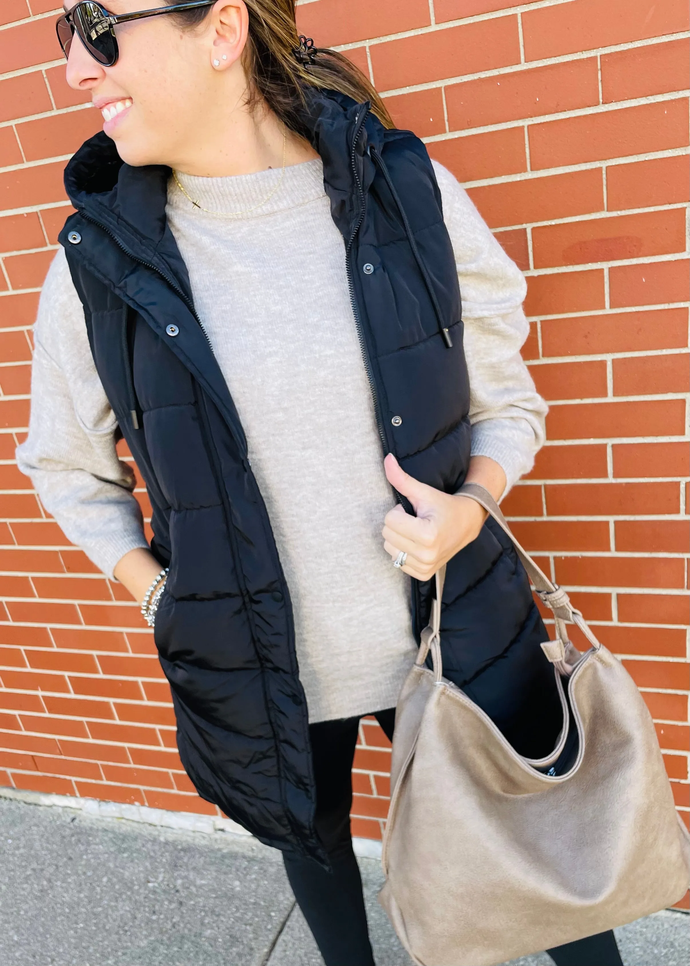 Black - Long Puffer Vest