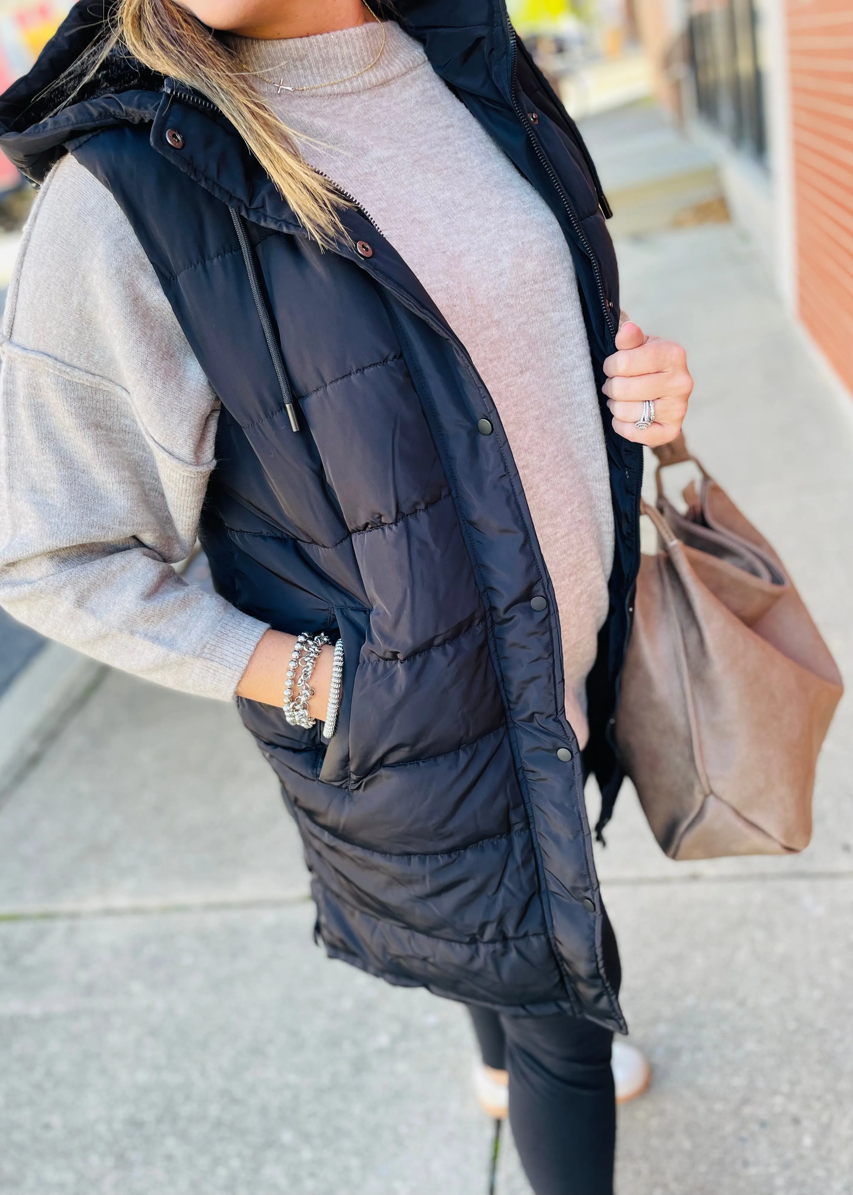 Black - Long Puffer Vest