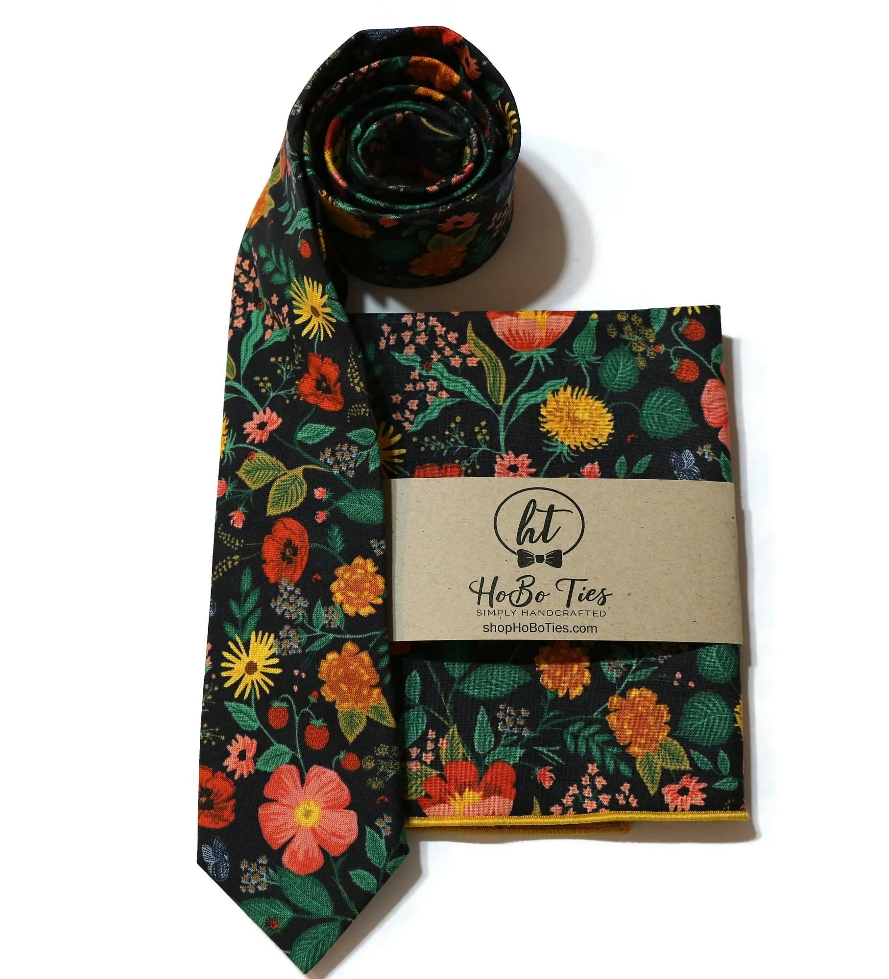 Black Poppy Fields Floral Necktie