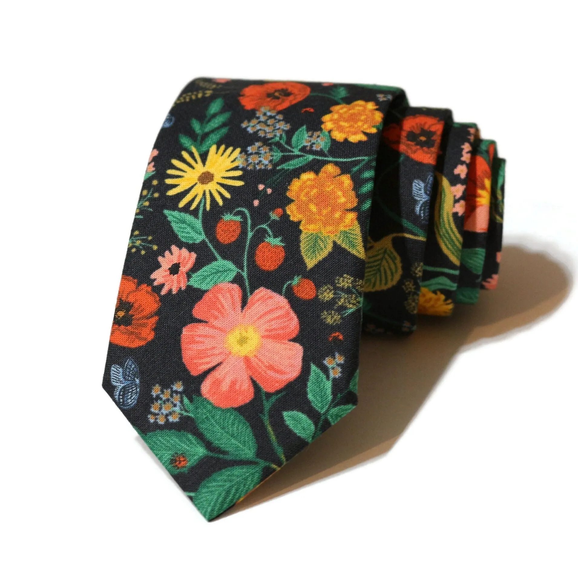 Black Poppy Fields Floral Necktie