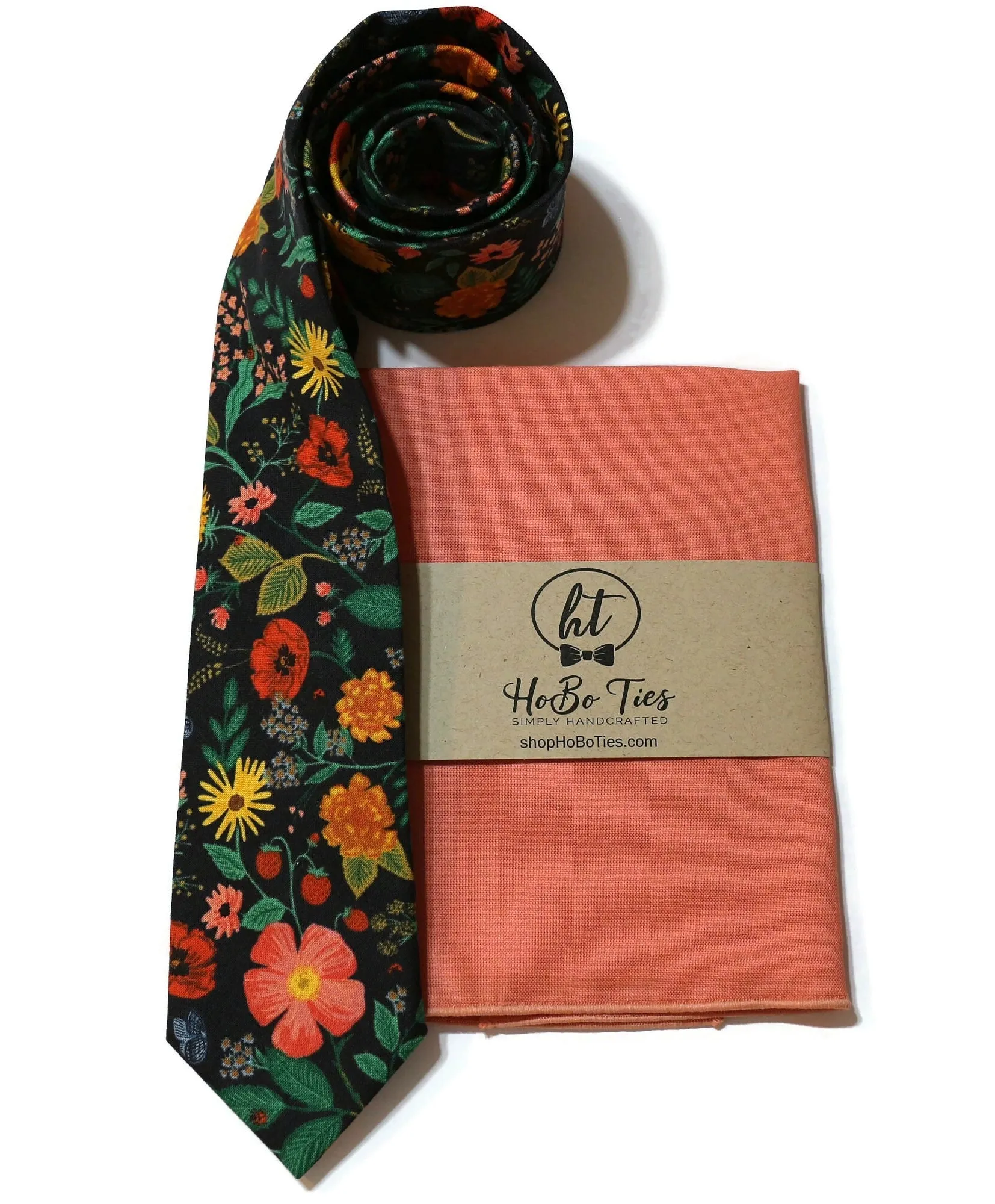 Black Poppy Fields Floral Necktie