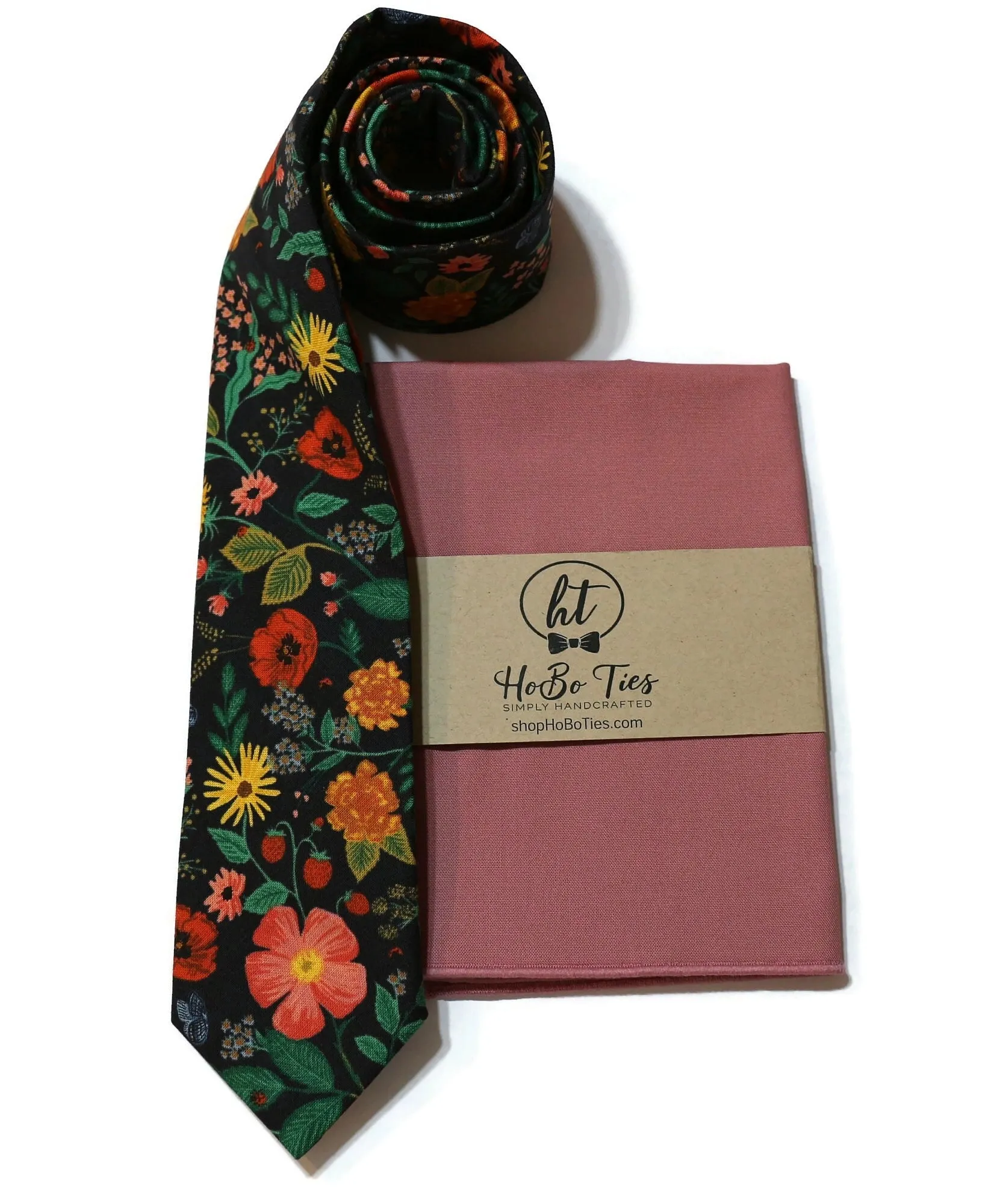 Black Poppy Fields Floral Necktie
