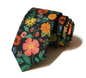 Black Poppy Fields Floral Necktie