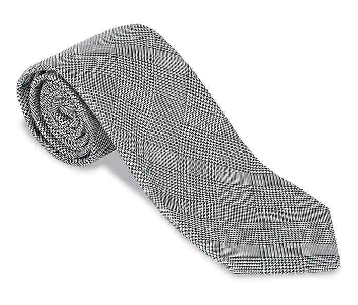 Black/White Glen Plaid Necktie - F466