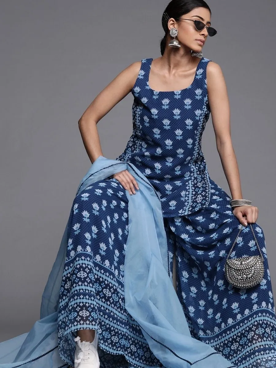 Blue Georgette Printed Palazzo Suit