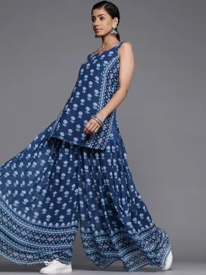 Blue Georgette Printed Palazzo Suit
