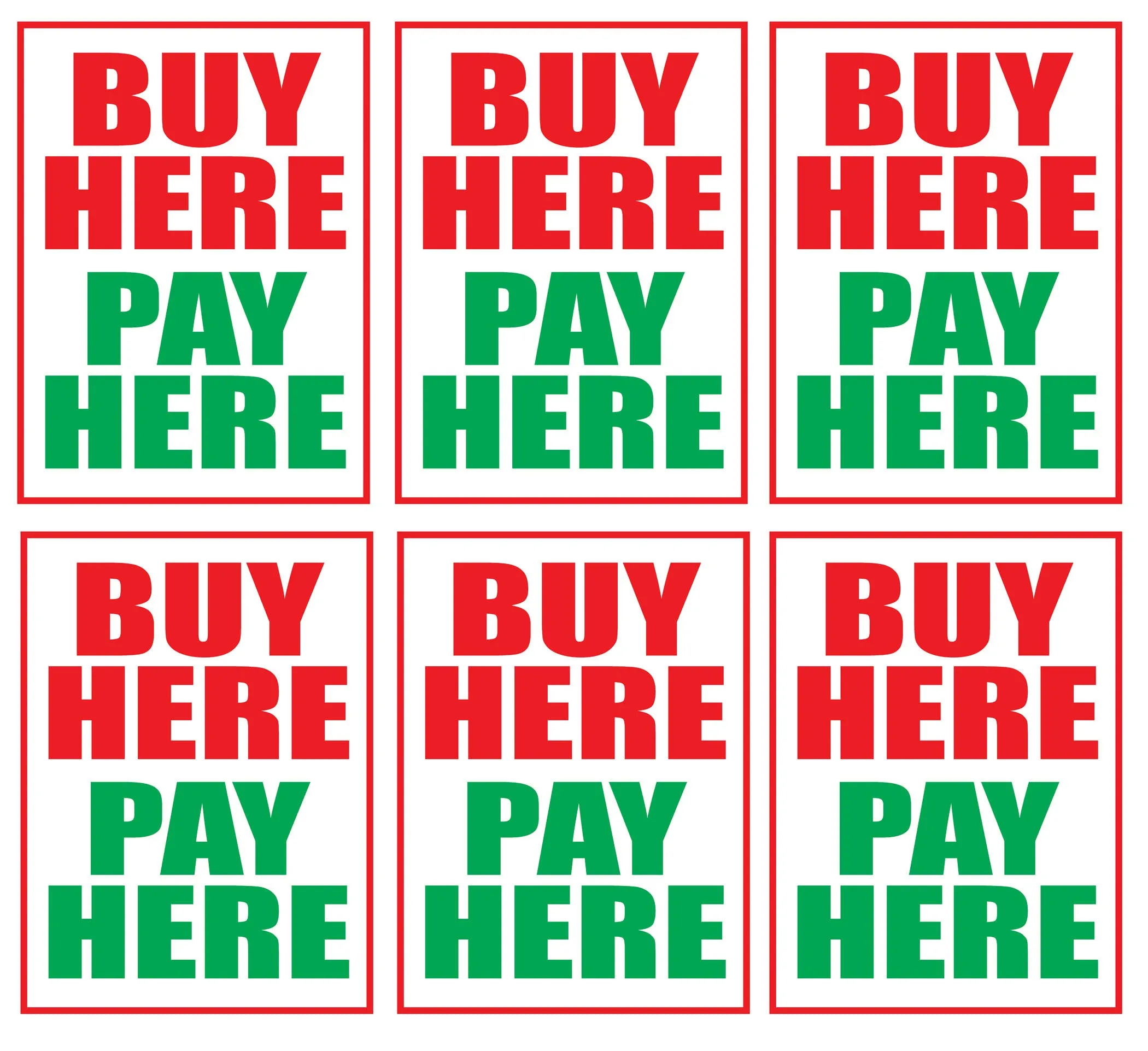 Buy Here, Pay Here Store Window Display Paper Signs; 18w x 24h - 6 Pack