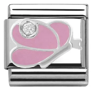 CLASSIC Silver & enamel,1 CZ,925 silver Pink butterfly  330305/07