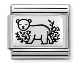 Classic Silver Bear Flowers Charm