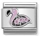 Classic S/steel,CZ & silver Flamingo with Pink CZ