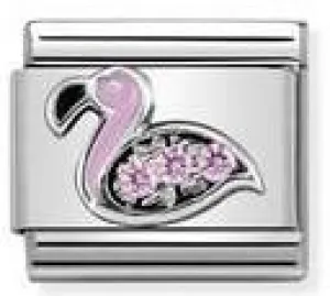 Classic S/steel,CZ & silver Flamingo with Pink CZ