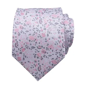Classy Men Grey Pink Floral Silk Tie