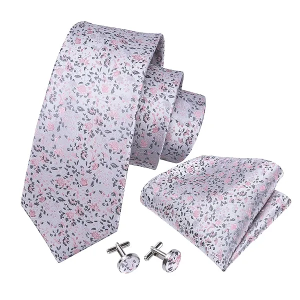 Classy Men Grey Pink Floral Silk Tie