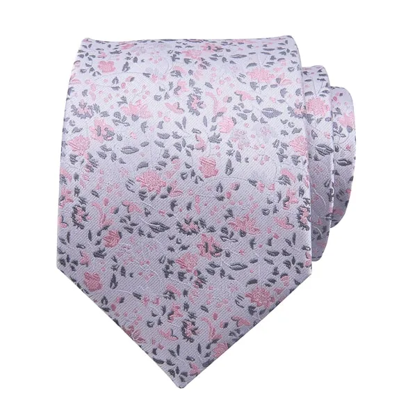 Classy Men Grey Pink Floral Silk Tie