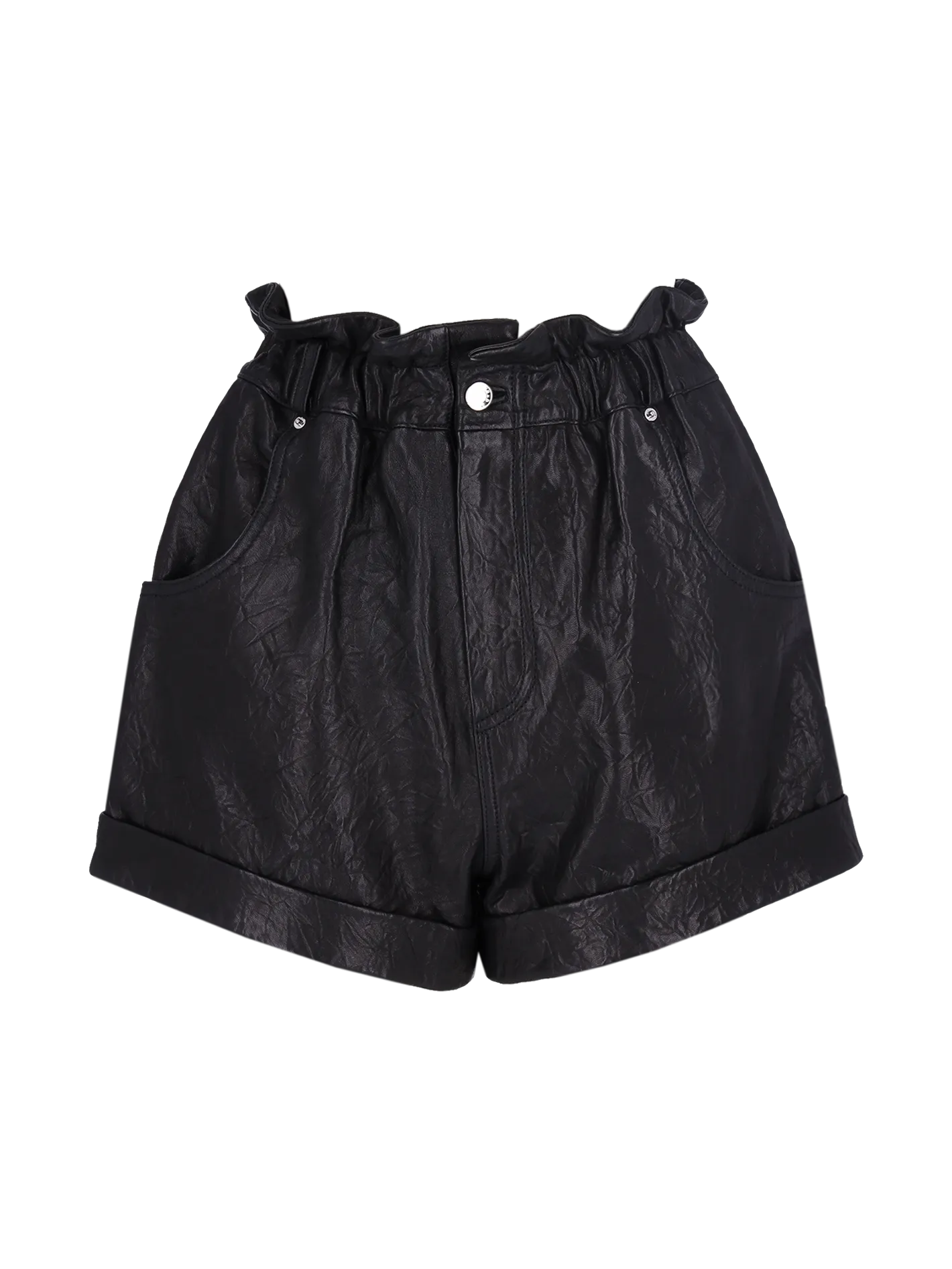 crushed effect leather shorts