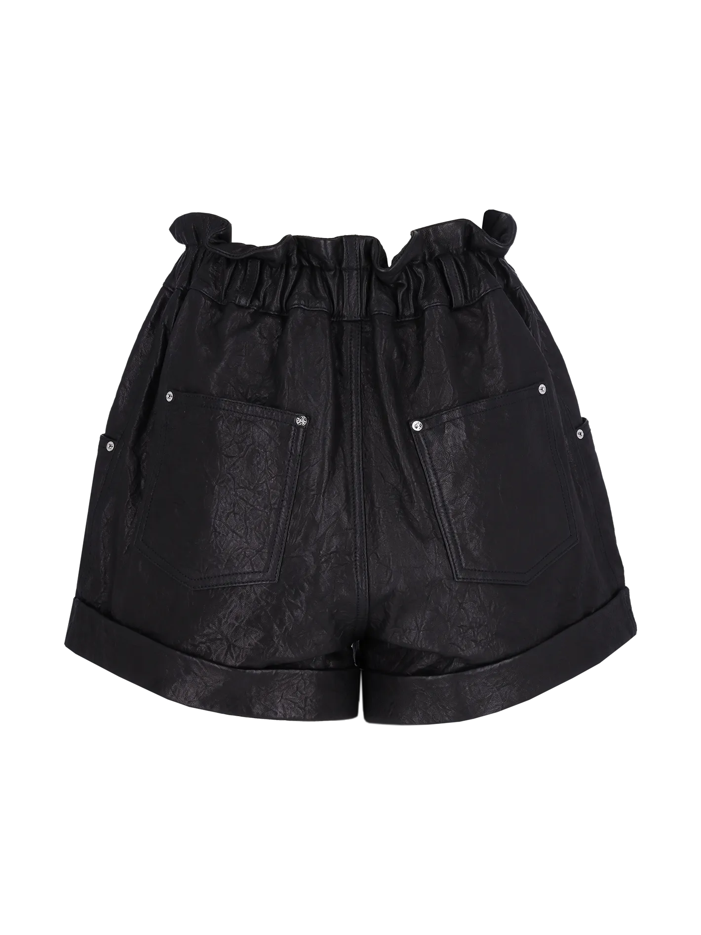 crushed effect leather shorts