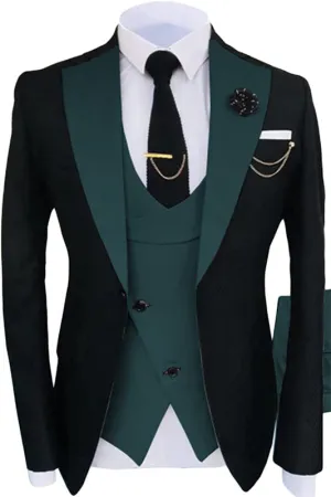 Dark Green Shawl Lapel Three Piece Business Suits Groom Blazer Vest Pants