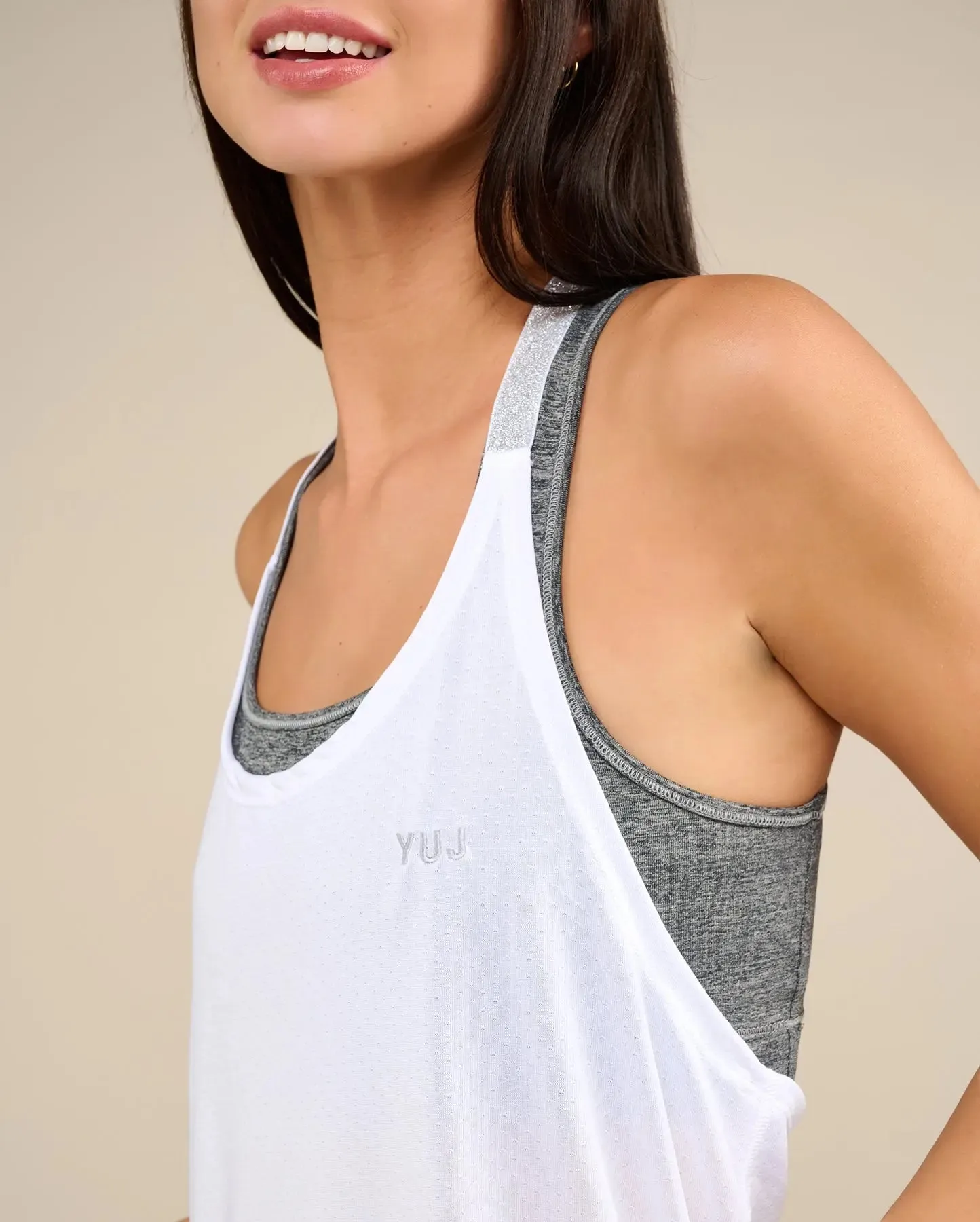 Débardeur de yoga blanc et silver LEOTEE