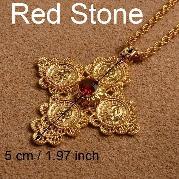 Ethiopian Coin Cross Pendant Necklaces For Women Gold Color Jewelry Eretrian Crosses African Ethnic Ornaments