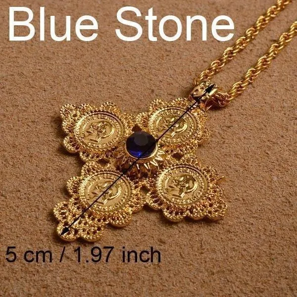 Ethiopian Coin Cross Pendant Necklaces For Women Gold Color Jewelry Eretrian Crosses African Ethnic Ornaments