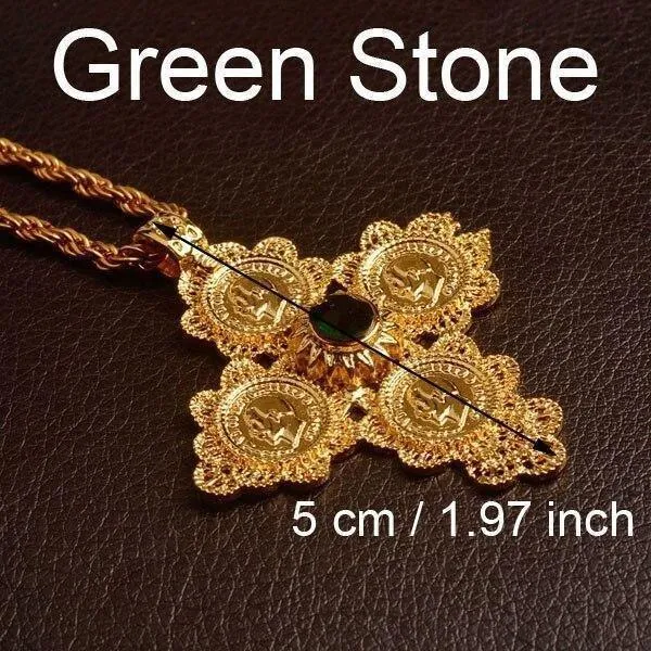 Ethiopian Coin Cross Pendant Necklaces For Women Gold Color Jewelry Eretrian Crosses African Ethnic Ornaments