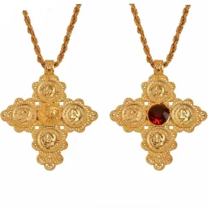 Ethiopian Coin Cross Pendant Necklaces For Women Gold Color Jewelry Eretrian Crosses African Ethnic Ornaments