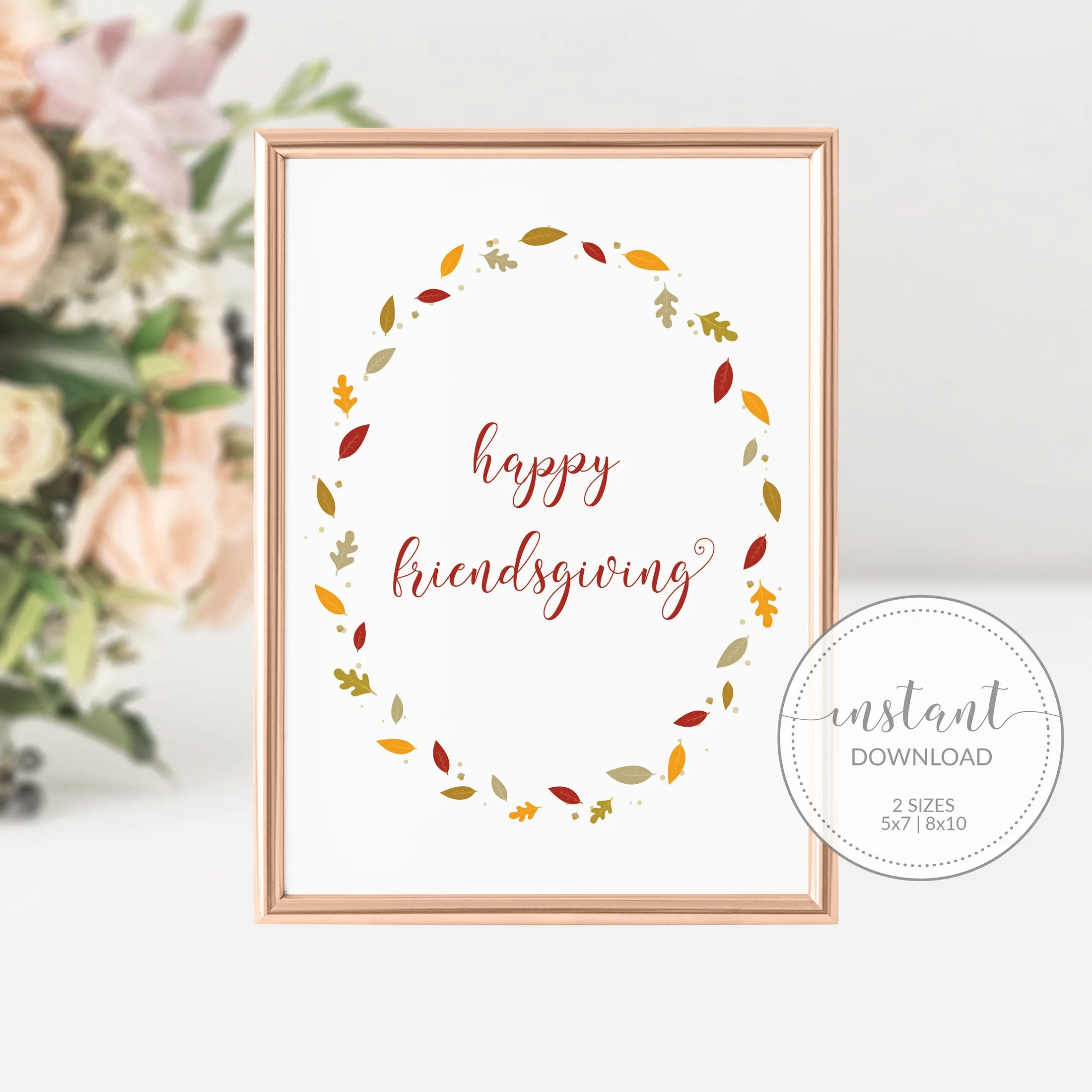 Fall Leaves Happy Friendsgiving Sign Printable, INSTANT DOWNLOAD - FL100