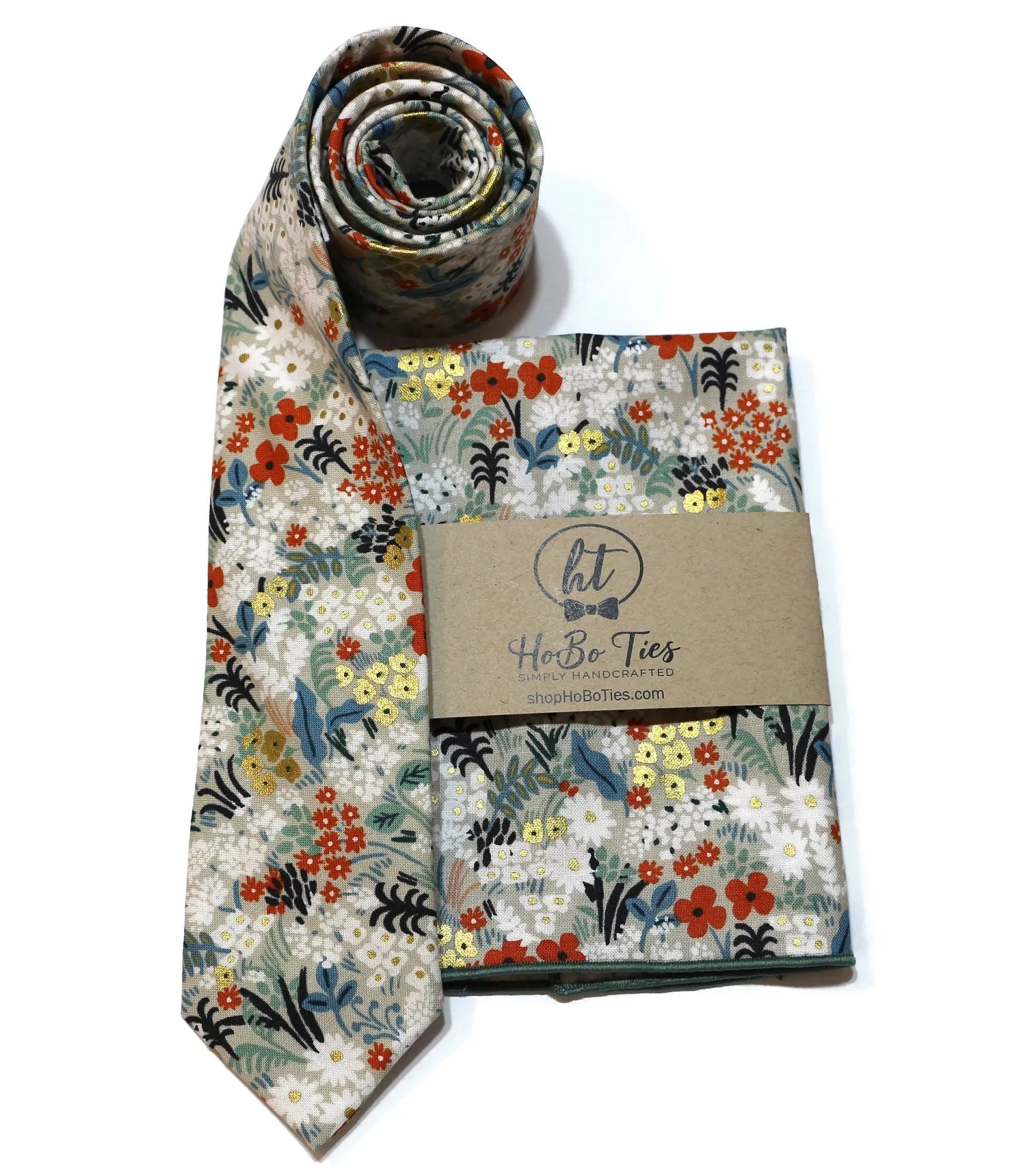 Flax Metallic Meadow Floral Necktie