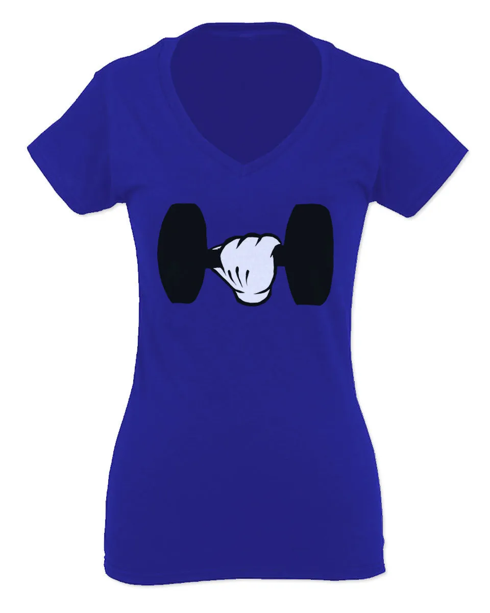 Funny Cool Workout weigths Lift Cartoon Glove Dumbells Dumbell For Women V neck fitted T Shirt