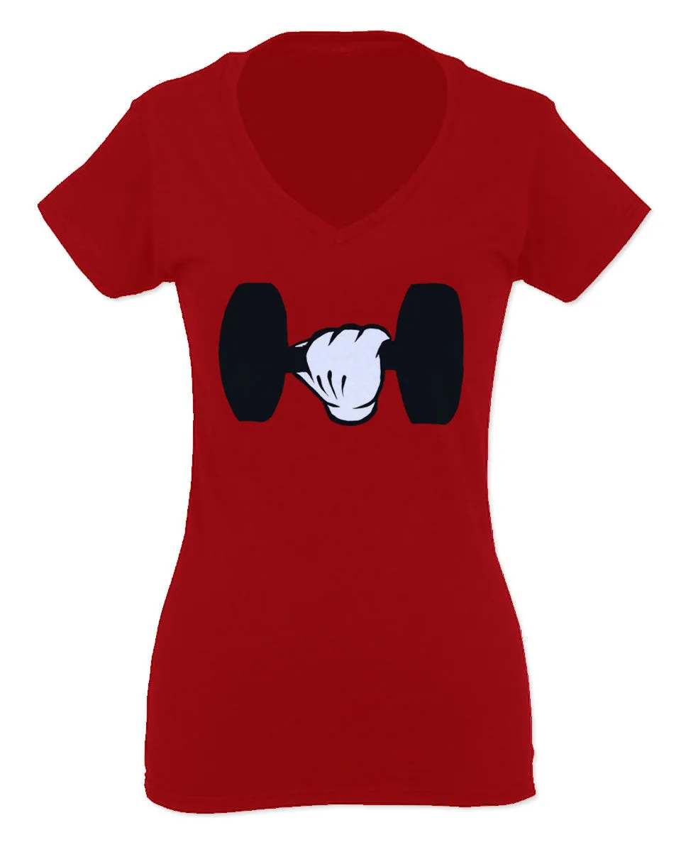 Funny Cool Workout weigths Lift Cartoon Glove Dumbells Dumbell For Women V neck fitted T Shirt