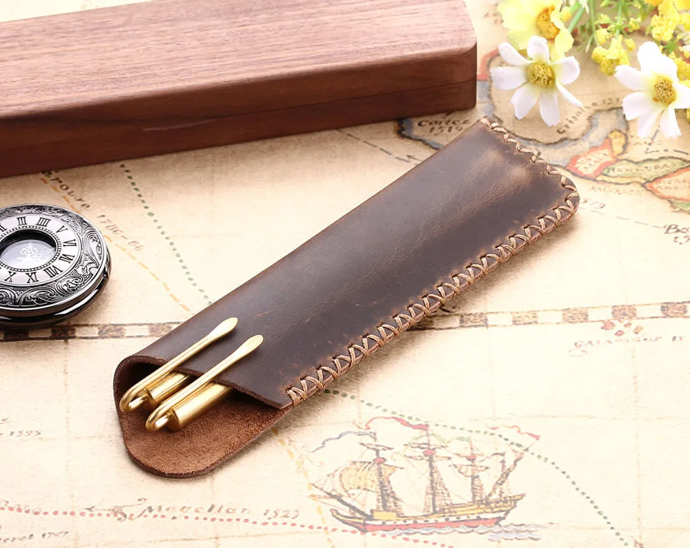Handmade Genuine Leather Double Pen Pouch/Bag
