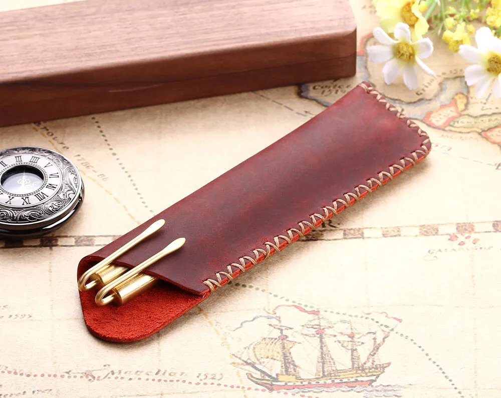 Handmade Genuine Leather Double Pen Pouch/Bag